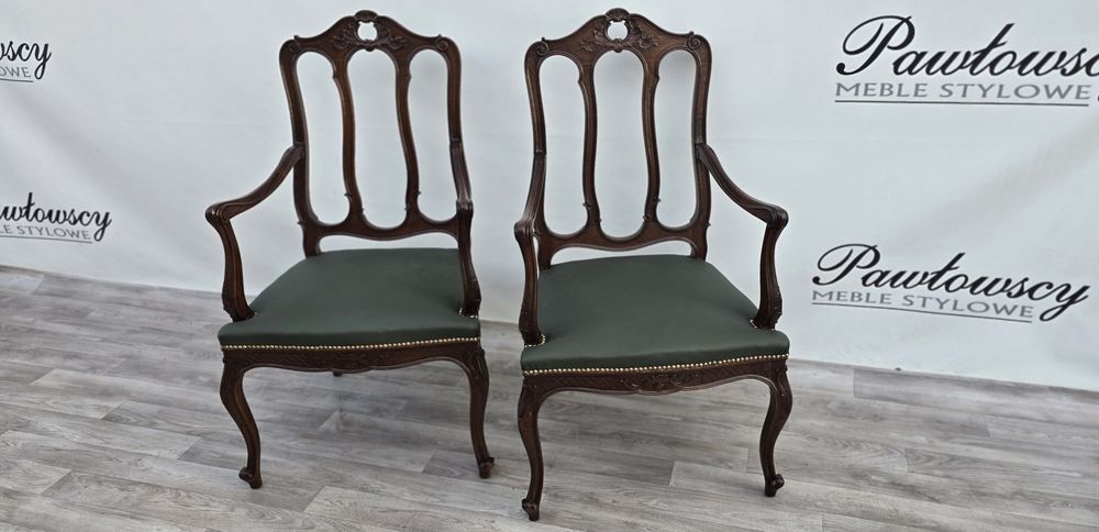 Fotel stylowy Chippendale Nowa tapicerka Skóra naturalna  2 szt