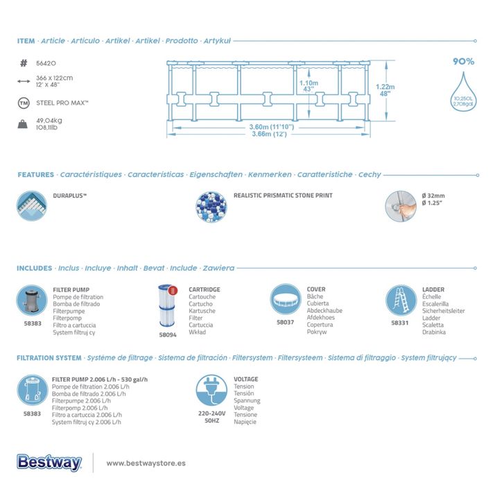 Piscina Desmontável Bestway Steel Pro MAX Como Nova