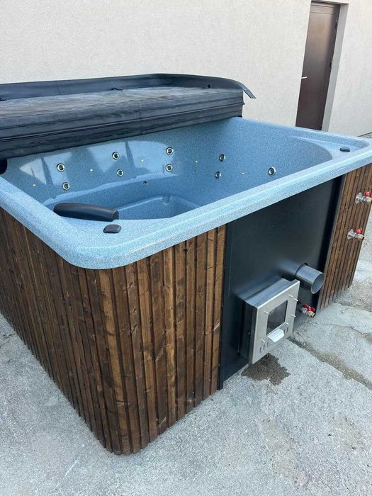 banheira de hidromassagem e jacuzzi com forno a lenha externo