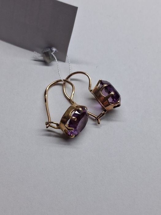 Золотые серьги с аметистом советское золото 583