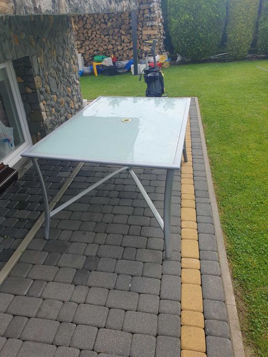 Stół ogrodowy aluminium szyba