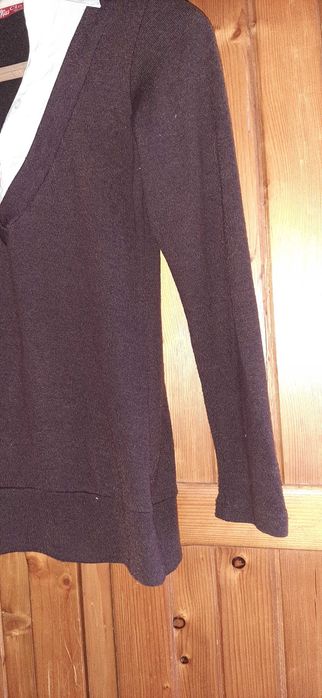 Sweter elegancki Miss Classic L brązowy z kołnierzem idealny do biura