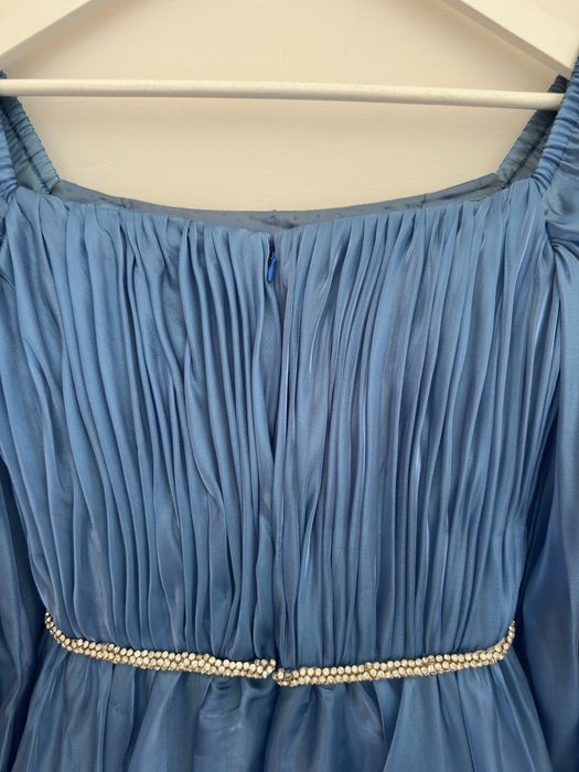 Vestido comprido de festa / cerimónia azul alta costura Maria França