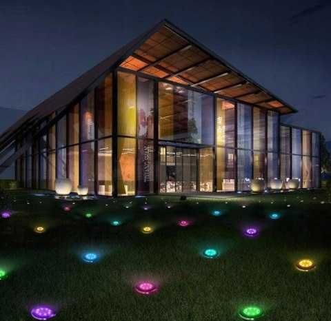 Lampki ogrodowe solarne dysk rgb 8 led