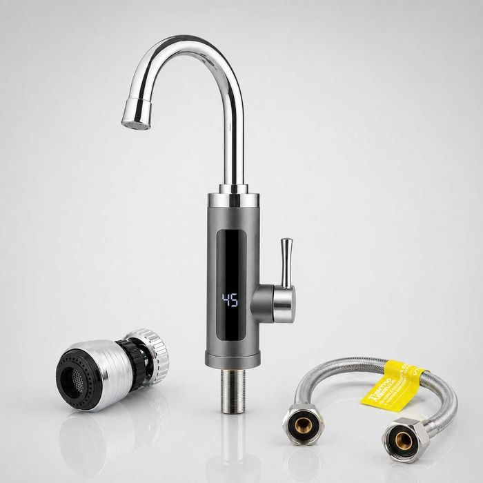 Проточний водонагрівач SDR-A16T 3,3 кВт кухня + шланг 60 см Forte + аератор, комплект змішувач з підігрівом води