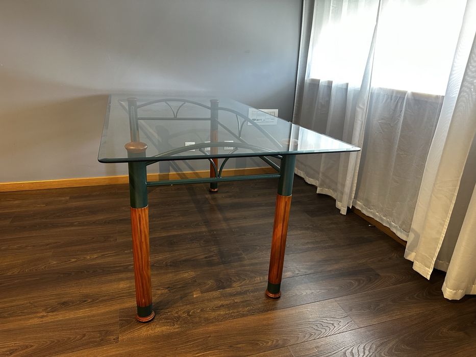 Mesa de Jantar em Vidro e Madeira 180x90 cm