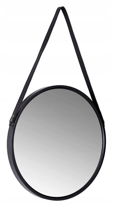 LUSTRO wiszące 50cm czarne loft skórzany pasek