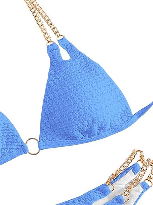 Bikini damskie glamour - złote łańcuszki - niebieskie S