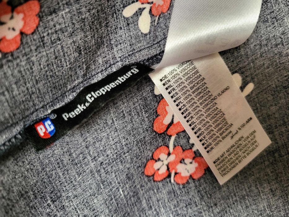 MONTEGO granatowa sukienka w kwiaty + czerwony pasek jak nowa 34/36