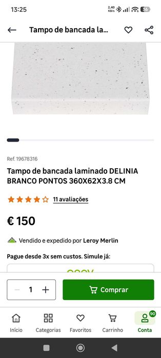 Tampo de bancada laminado Delinia 136x62