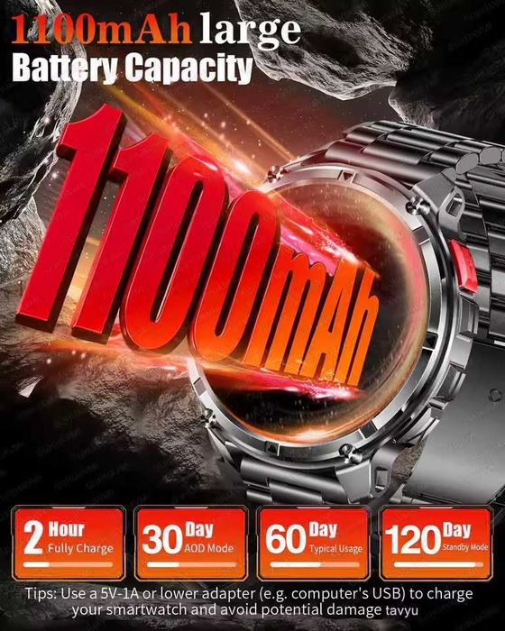 Смарт часы: VWAR HT33 MAX. NFC. Compass. 1100mAh. LED-фонарик.