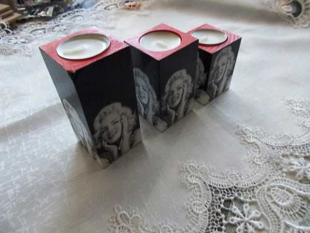 świeczniki z Marilyn Monroe tealight drewniane