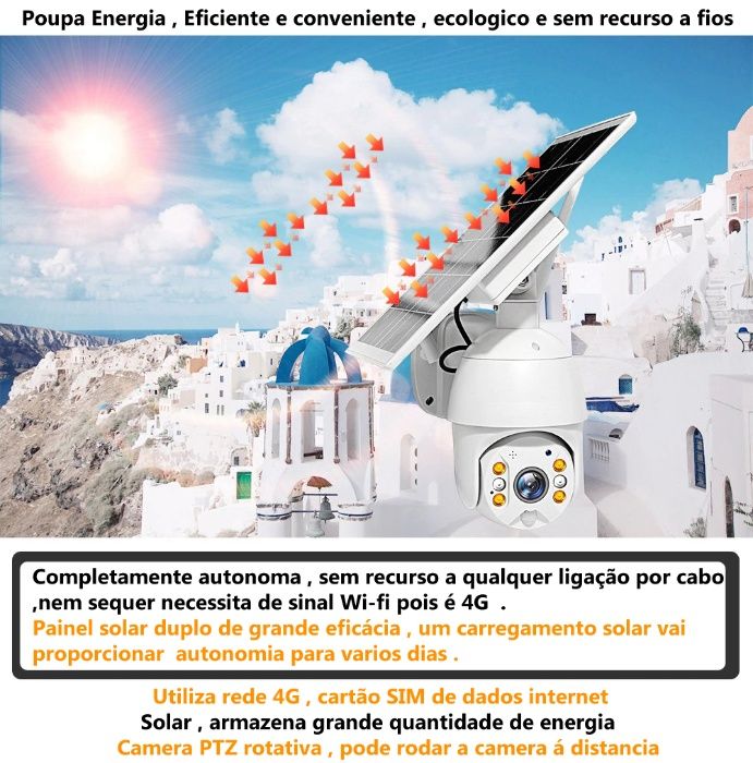 camera solar 4G LTE rotativa Ptz HD 1080 camara 100% sem fios autonoma