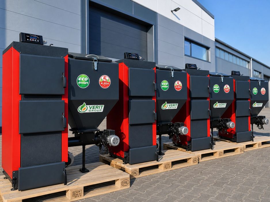 Kocioł piec 10kW na ekogroszek z podajnikiem kotły CO ogrzewa 50 - 100m2 atest certyfikat 5 klasa Producent Verit Pleszew Dostawa 0zł 15kW 20kW 25kW