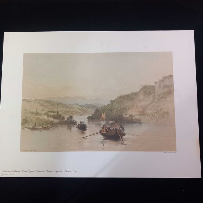 Gravura Rio Douro com barcos