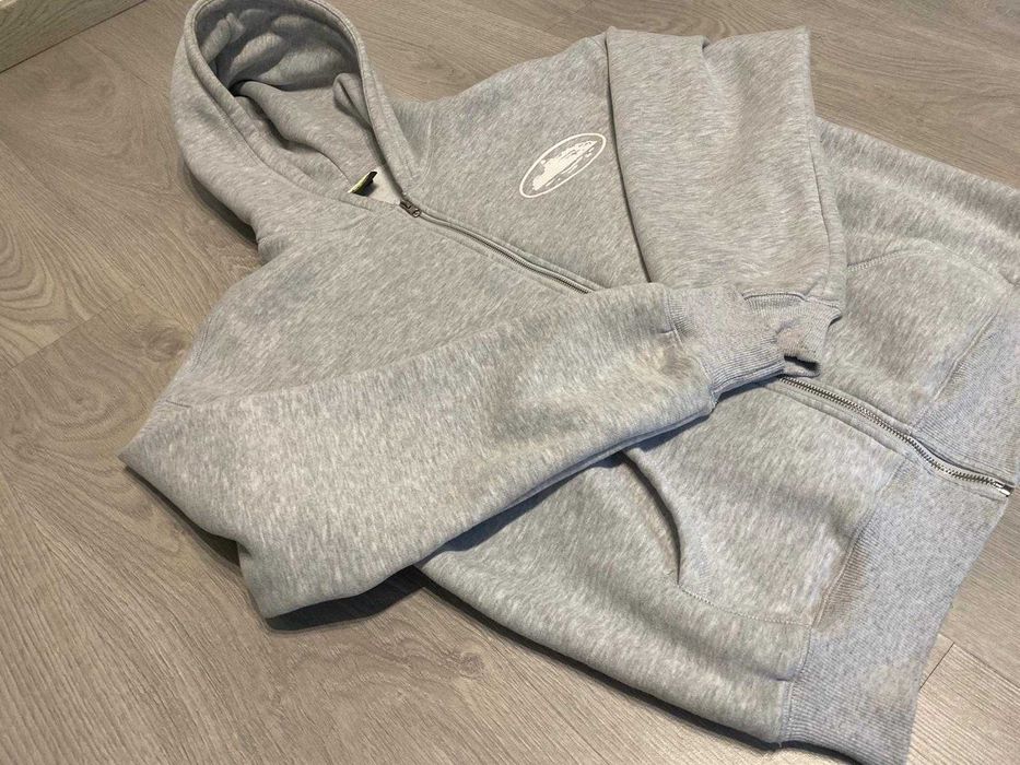 Island puff print zip hoodie [Heather grey]