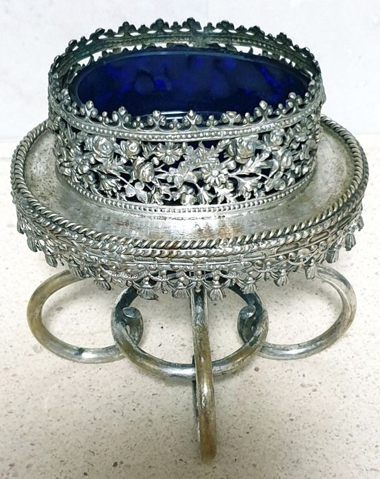 Beautiful antique French tall-footed table cup with silver plating