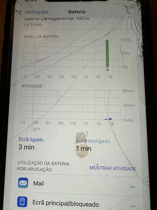 iPhone 11 encontra-se em bom estado mas tem o visor está lado