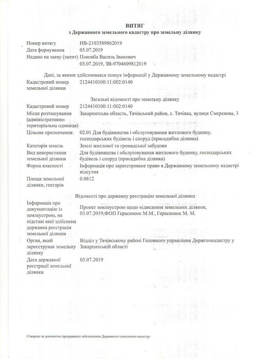 Земельна ділянка під будівництво м.Тячів (Тячівка)