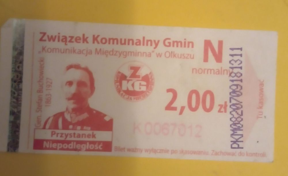 Sprzedam skasowany bilet autobusowy ZKG Olkusz