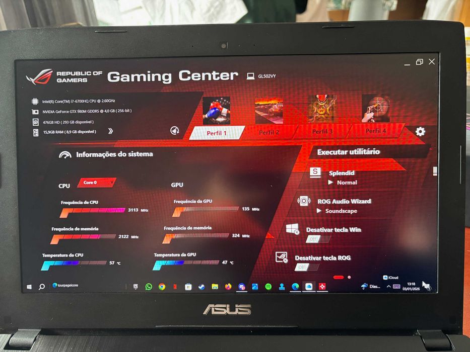 Portátil Gaming Asus ROG Strix GL502VY I7 com rato e mochila ROG