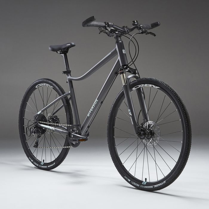 BICICLETA DE TREKKING RIVERSIDE 900 CINZA VERDE ÁGUA