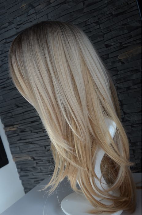 Nowa cieniowana peruka blond jasne naturalne pasemka odrost włosy