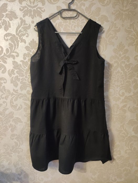 Letnia czarna lniana sukienka trapezowa XL