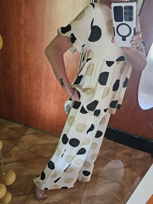 Komplet z szerokimi spodniami S/M 100% wiskoza Italy