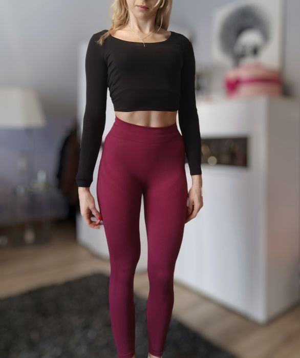legginsy z wysokim stanem push up M nowe bordowe rozciągliwe