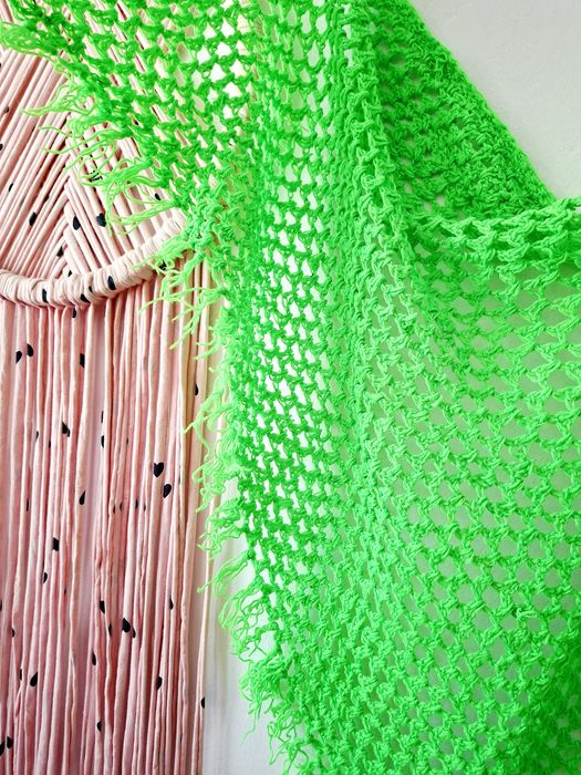 Zielona chusta szydełkowa handmade rękodzieło 145x50 cm boho