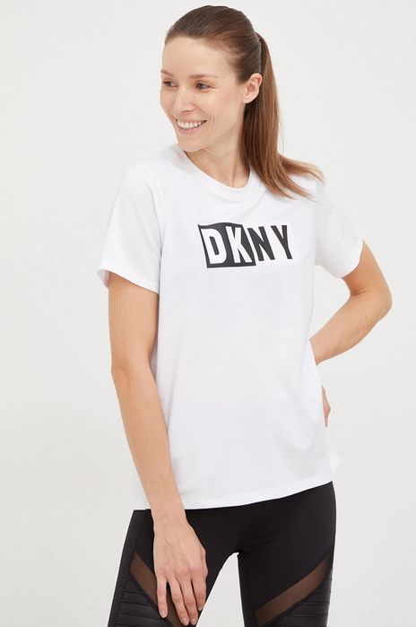 T-shirt biały z logo DKNY S