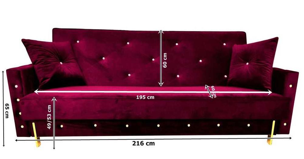 Wersalka rozkładana Sofa Glamour pojemnik Kryształ spanie DORIS