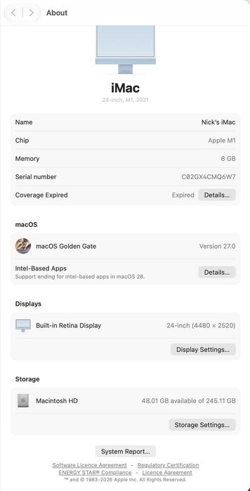 iMac 24" M1 2021 Azul 8GB/256GB 4 portas + Magic Keyboard Touch ID