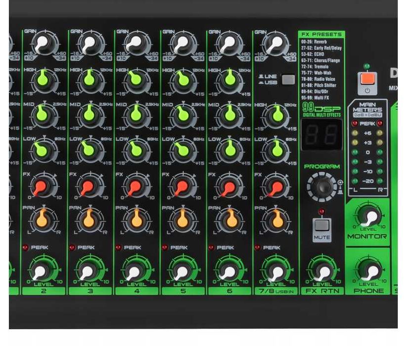 DEBRA Profesjonalny mikser 8-KANAŁOWY DI-8UX, 99 DSP USB MP3 48V OPIS!