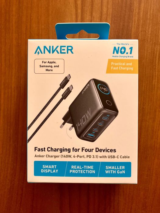 Зарядний пристрій Anker 140 GaN. Євро вилка. 240W Кабель. Екран. Новий