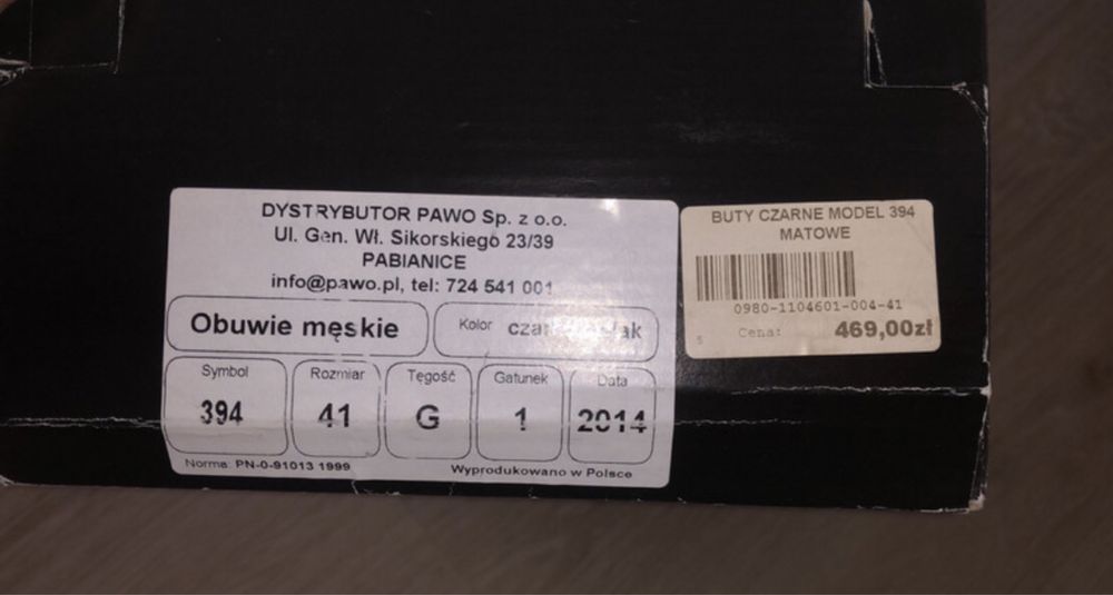Męskie czarne eleganckie buty do garnituru skórzane Pawo r. 41