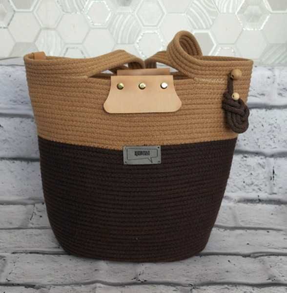 Torba Kosz ze sznurka czekoladowo beżowy Hand Made