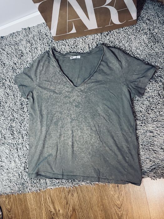 Zielony brazowy t-shirt damski zara rozm XL