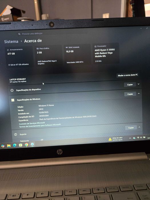 PC portátil HP mod. 15s-eq0 - 16Gb Ram - 500Gb disco SSD  W11