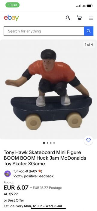 Фигурка Playmobil Скейтборд Tony Hawk Mini Figure McDonalds