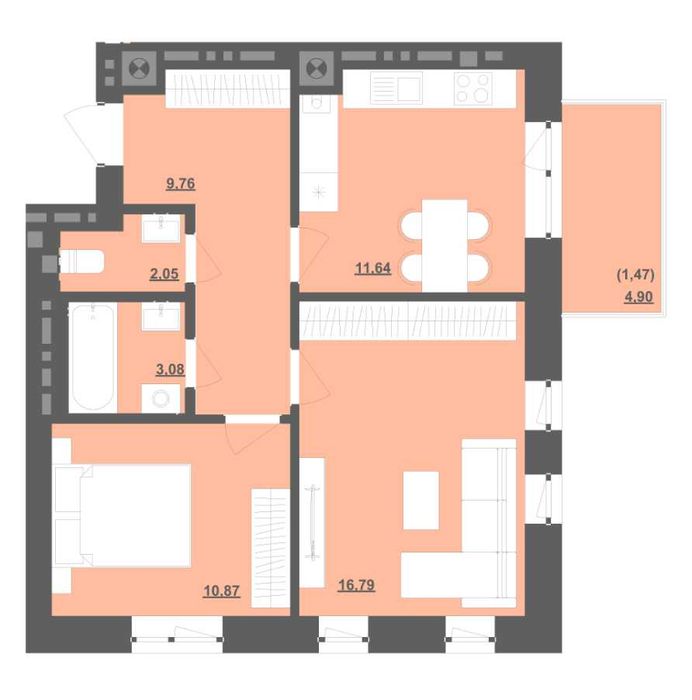 2-rooms apartment apartment by the address st. Grushevskogo (area 55,7 m²) - Atlanta.ua - photo 3