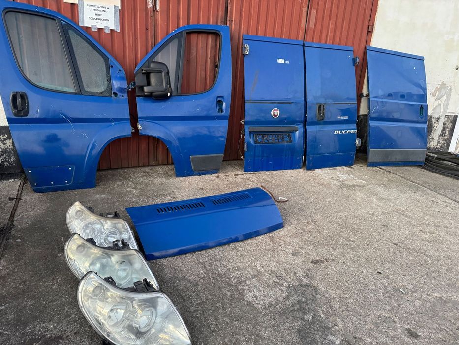 Fiat ducato 3 06-14 drzwi niebieskie niebieski niskie prawe lewe przednie przód drzwi niskie lusterko zawiasy drzwi tylnich skrzydła drzwi tylne prawe lewe tył niskie drzwi przesuwne  maska niebieska lampa przednia prawa lewa