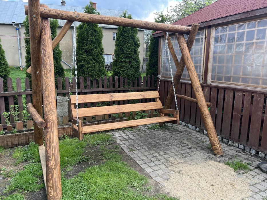 Śliczna Huśtawka ogrodowa tarasowa drewniana