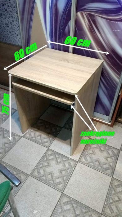 Biurko 60x60 dąb sonoma z klawiaturą zaokrąglone narożniki