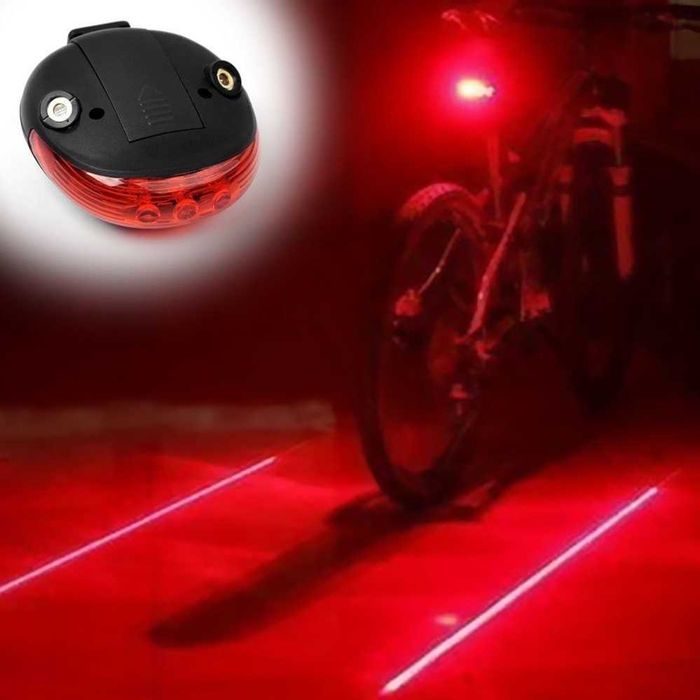 Luz traseira de bicicleta com 5 LED e 2 laser - À prova de água