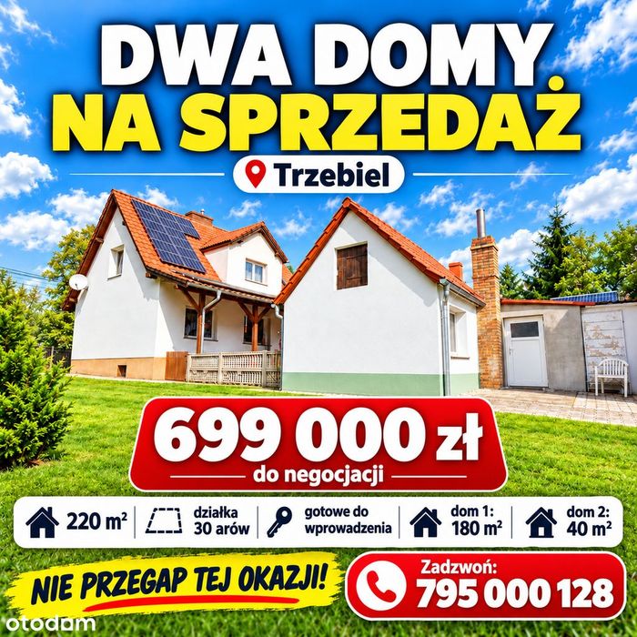 Trzebiel | DWA DOMY | 220 m² | działka 2971 m² | 699 000 zł