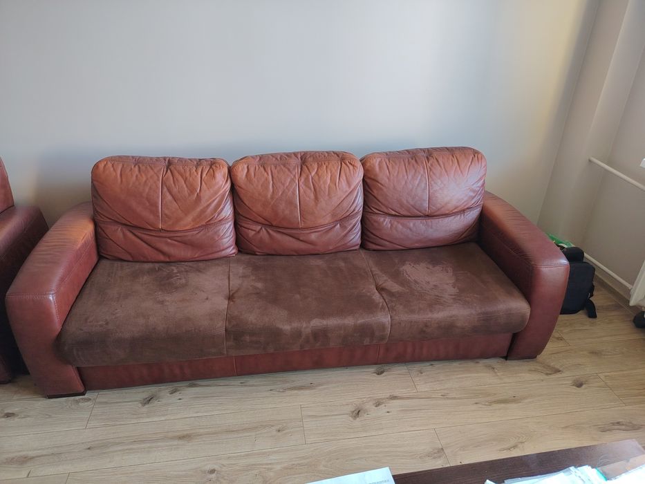 Skórzane Kanapa+fotel+pufa