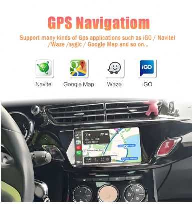 Rádio Android 7" para Citroën C3/DS3 – CarPlay, GPS e câmara