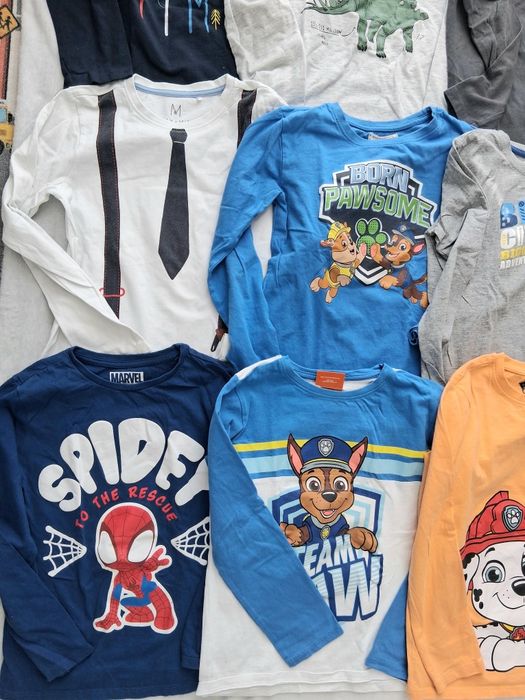Zestaw 8 bluzek 128 bluzka chłopięca koszulka t-shirt longsleave